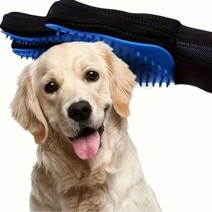 💞 New One Size Blue & Black Pet Grooming Glove for Cats & Puppy Dogs